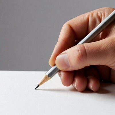 Hand holding pencil on paper