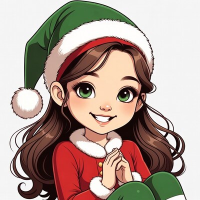 Cute anime girl elf in Santa hat