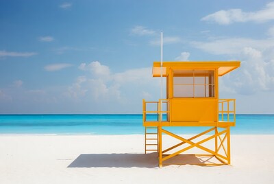 Orange Lifeguard Tower on Beach