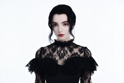 Woman in black lace gothic dress
