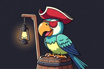 Pirate Parrot on Barrel with Lantern