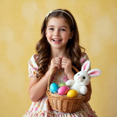 Girl holding Easter basket with bunny