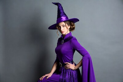 Woman in purple witch costume