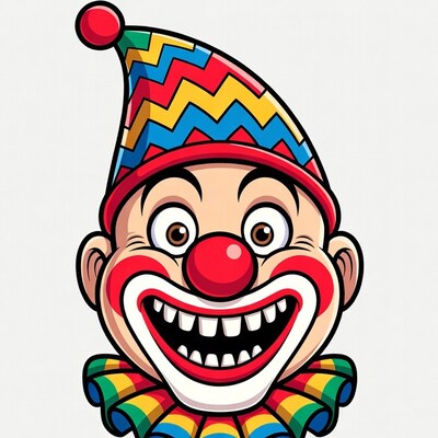 Cartoon Clown Laughing with Red Nose