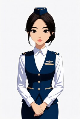 Asian woman in flight attendant uniform
