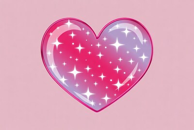 Shiny Pink Heart with Stars