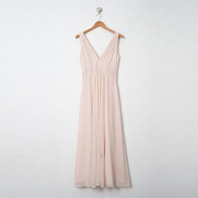 Pink chiffon dress on hanger