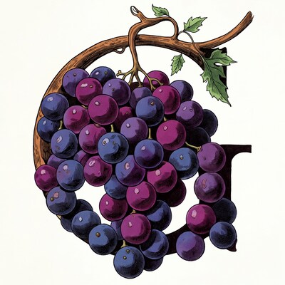 Grapes Forming G Letter Illustration