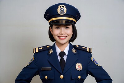 Asian woman in police uniform