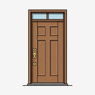 Brown wooden front door illustration