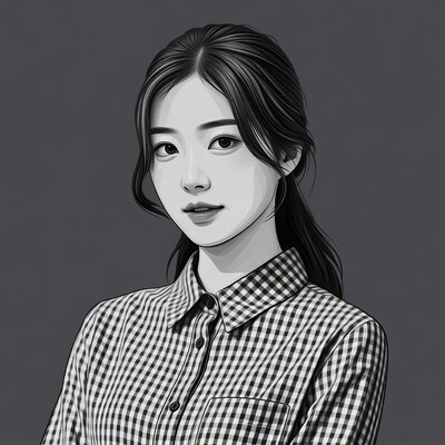 Asian woman in checkered shirt illustration