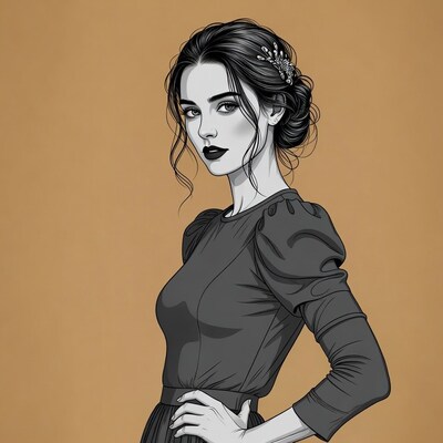 Side profile of elegant woman in black dress