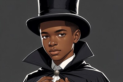 African-American boy in top hat cape