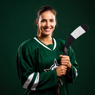 Woman holding hockey stick