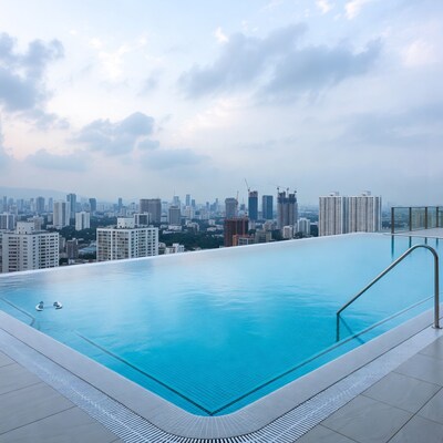 Infinity pool overlooking city skyline