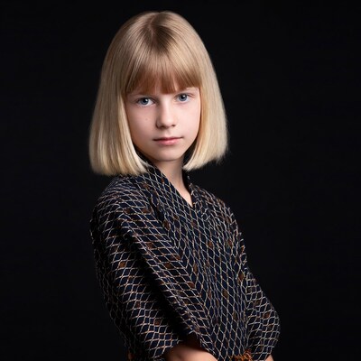 Blonde girl in navy kimono
