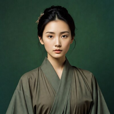 Asian woman in green kimono