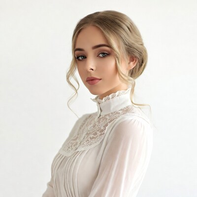 Woman in white lace blouse