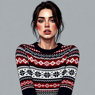 Woman in red white Nordic sweater