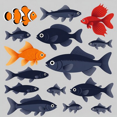 Colorful Cartoon Fish on Gray Background