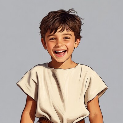 Smiling boy in white tunic