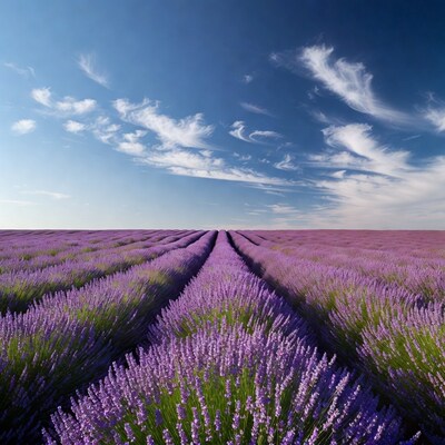 Lavender Field Path Under Blue Sky
