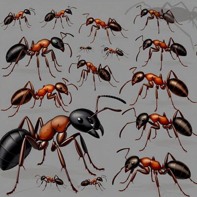 Multiple ants illustration on gray background