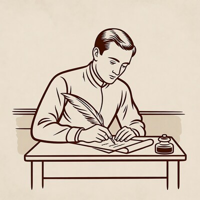 Man writing with quill pen