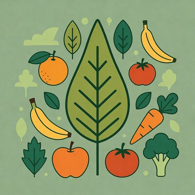 Leaf with Fruits and Vegetables Illustration