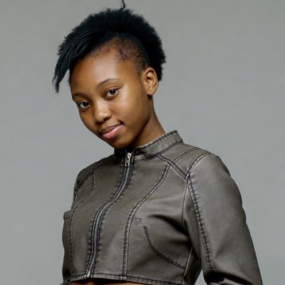 African-American girl with mohawk and leather jacket