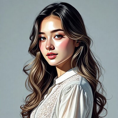 Beautiful Asian woman in lace blouse