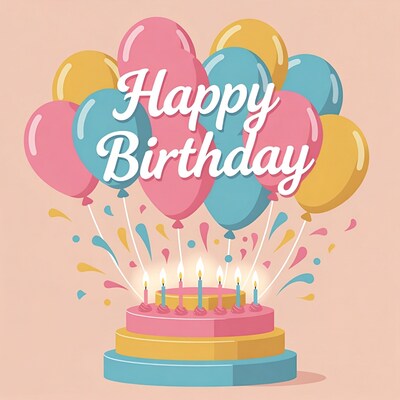 Happy Birthday Cake with Balloons