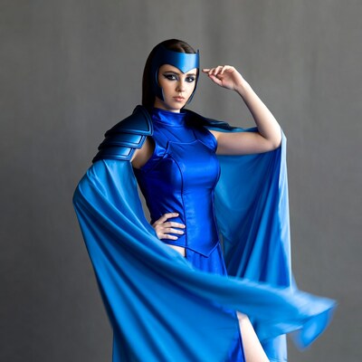 Woman in Blue Vision Cosplay Costume