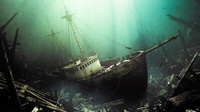 Sunken Shipwreck Underwater