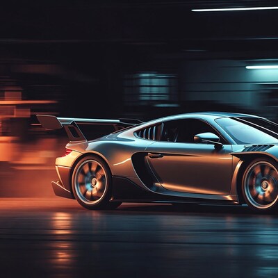 Silver Porsche 911 GT3 RS speeding in garage