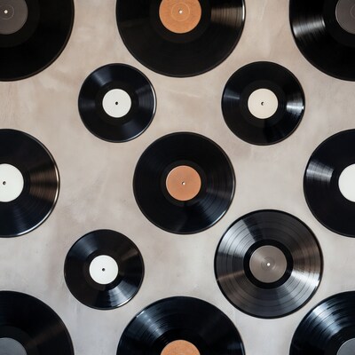 Vinyl Records on Gray Wall