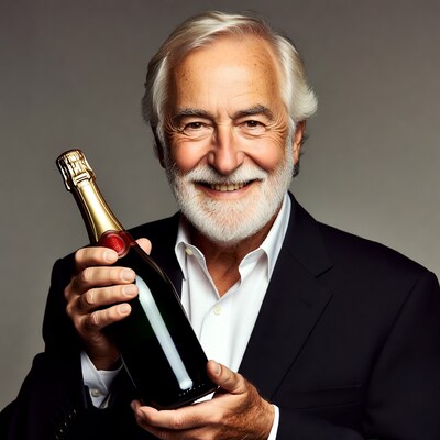 Elderly man holding champagne bottle