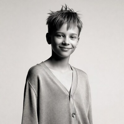 Boy smiling in cardigan
