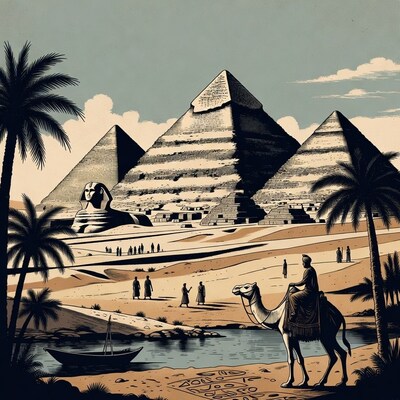 Egyptian Pyramids with Camel and People