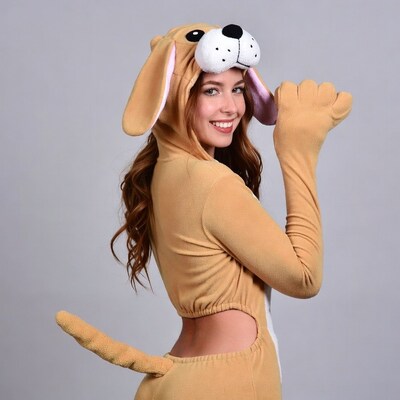 Woman in brown dog costume