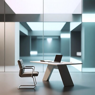 Modern Office Desk with Laptop and Chair