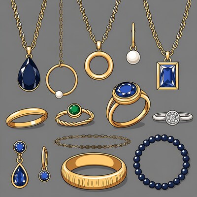 Gold Jewelry with Gems Illustration