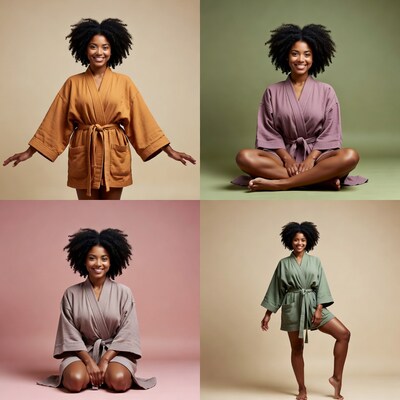 African-American woman in colorful kimonos