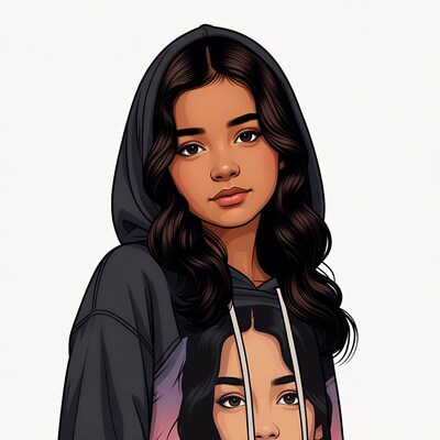Brown-skinned girl in hoodie illustration