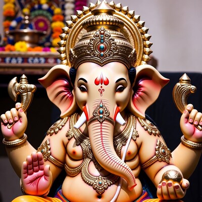 Golden Ganesha Statue with Modak