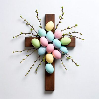 Easter Eggs on Wooden Cross