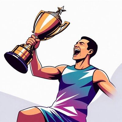 Man holding trophy victoriously
