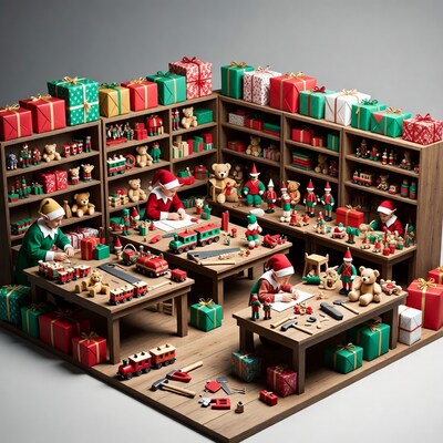Busy Elves in Santa's Toy Workshop