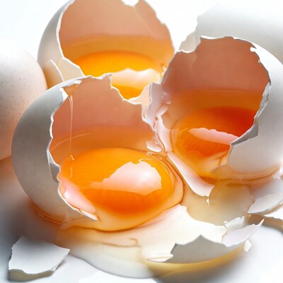Broken eggs with runny yolks