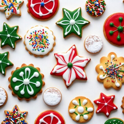 Colorful Christmas Cookies on White Background